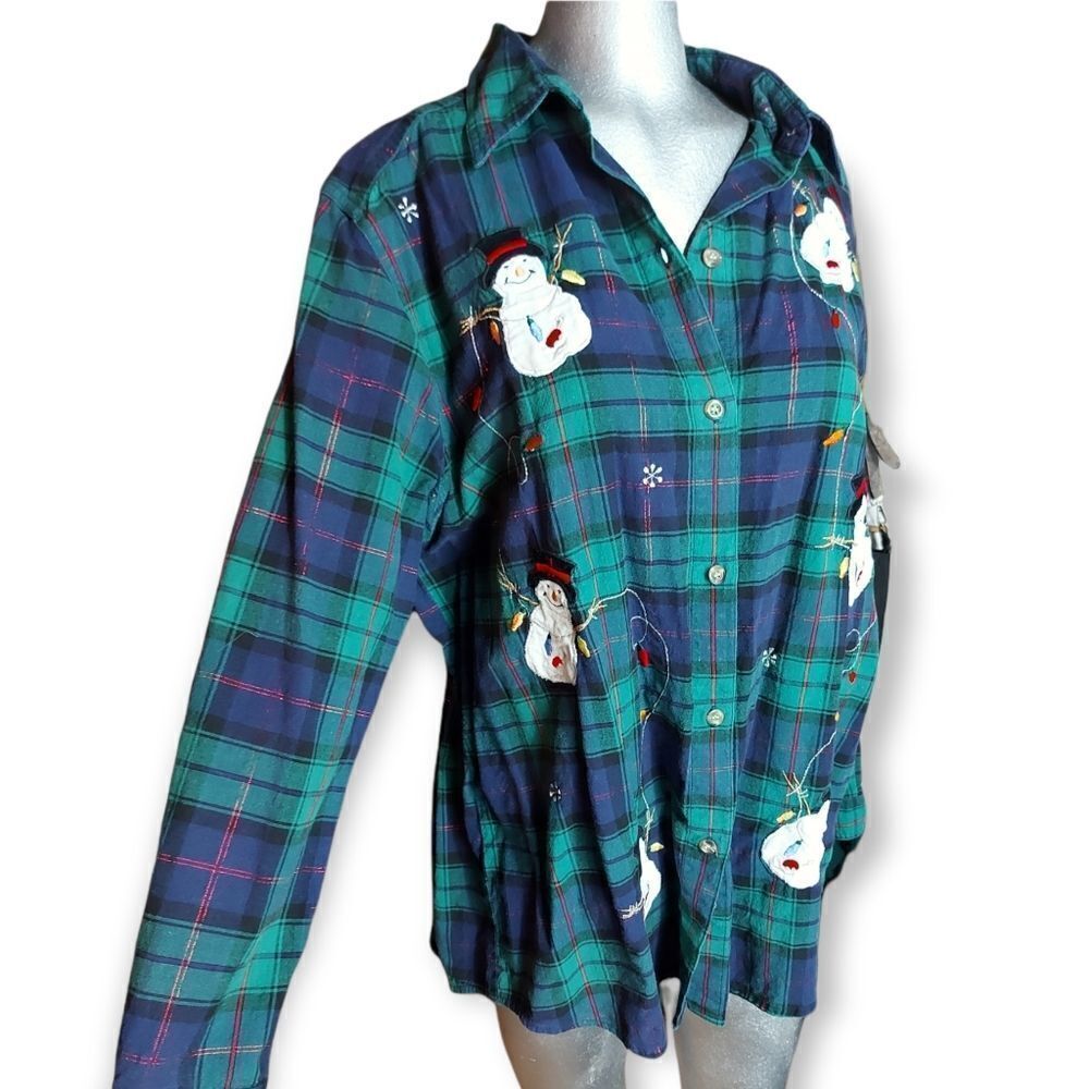 ❄️ Vintage Victoria Jones Snowman Shirt | Plaid Holiday Button Down | 1X